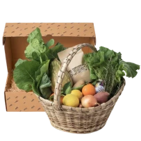 Cabaz Biogoods com legumes, fruta e pão