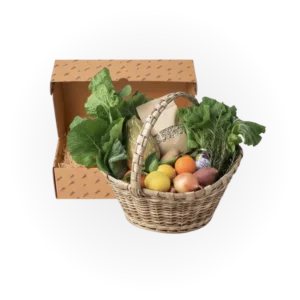 Cabaz Biogoods com legumes, fruta e pão