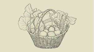 Cabaz ilustrado com produtos da quinta