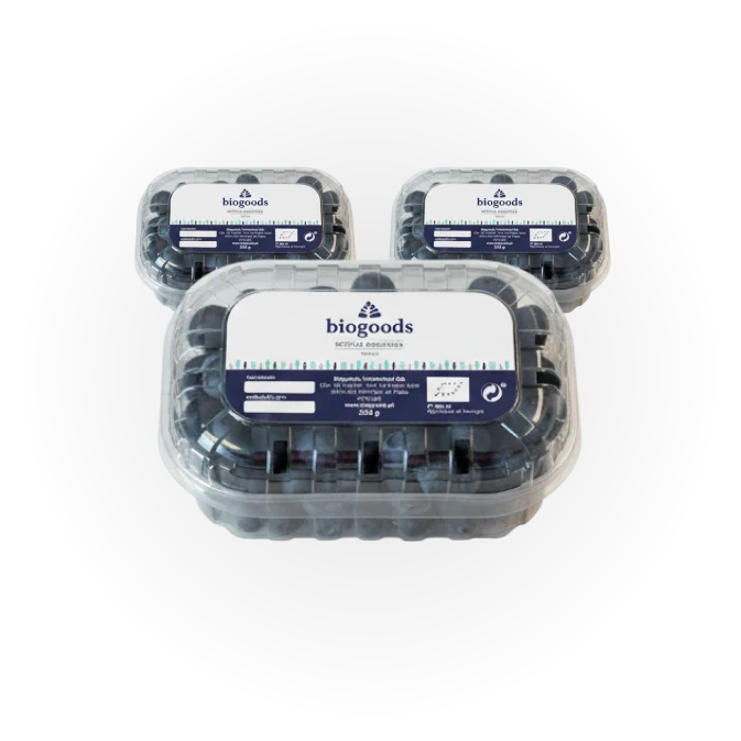 Embalagens de mirtilos biológicos Biogoods