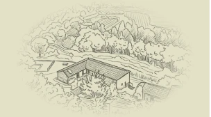 Vista ilustrada da quinta Biogoods